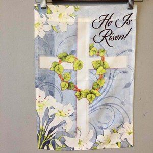 🌷He is Risen Garden Flag Cross and Flowers Print🌷